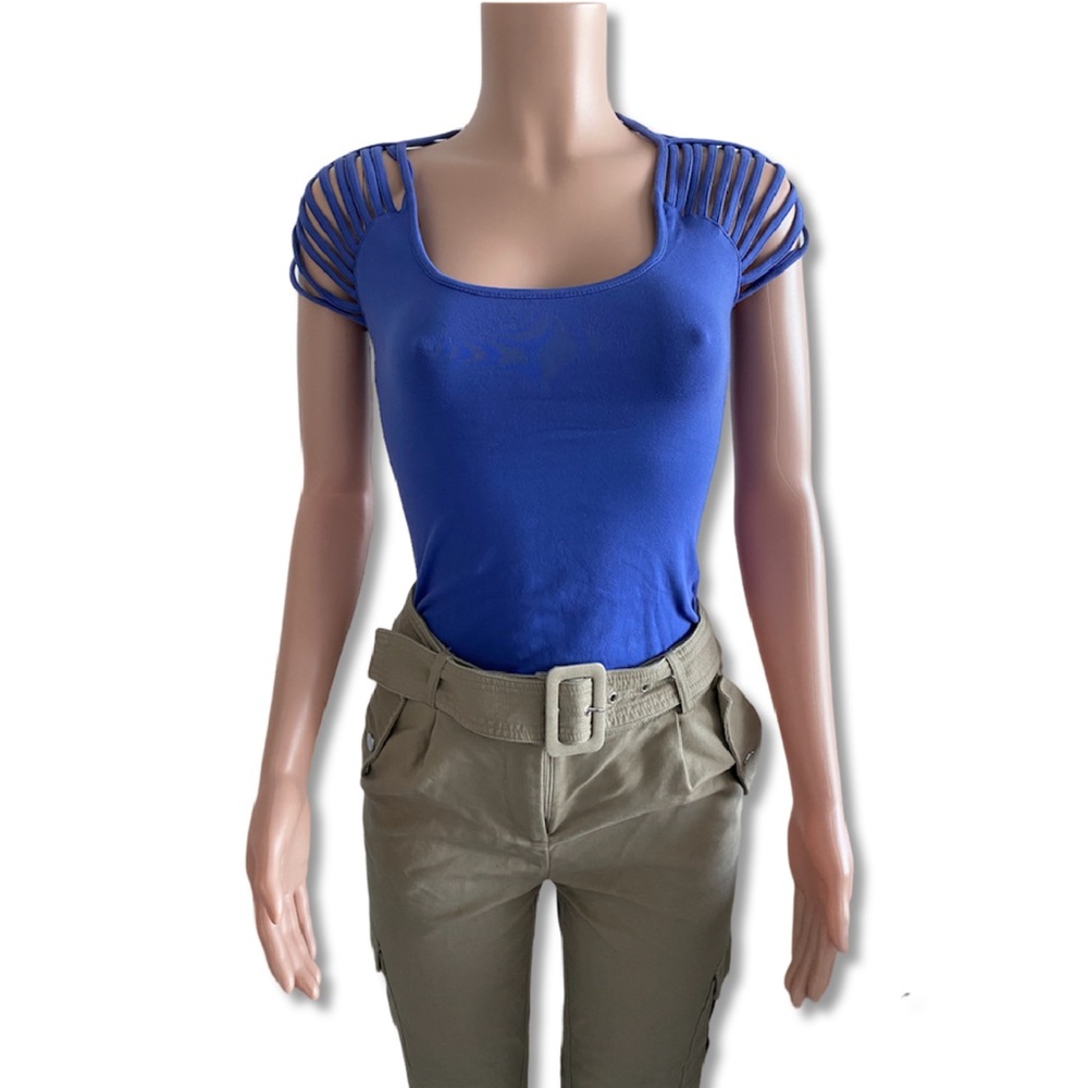 KOOKAI Blue Blouse with Strappy Cut Out Sleeves Size 1 - Picture 1 of 5